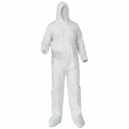 KLEENGUARD A35 Liquid and Particle Protection Coveralls, Hood/Boots, Elastic Wrists/Ankles, Large, White, 25PK 38949